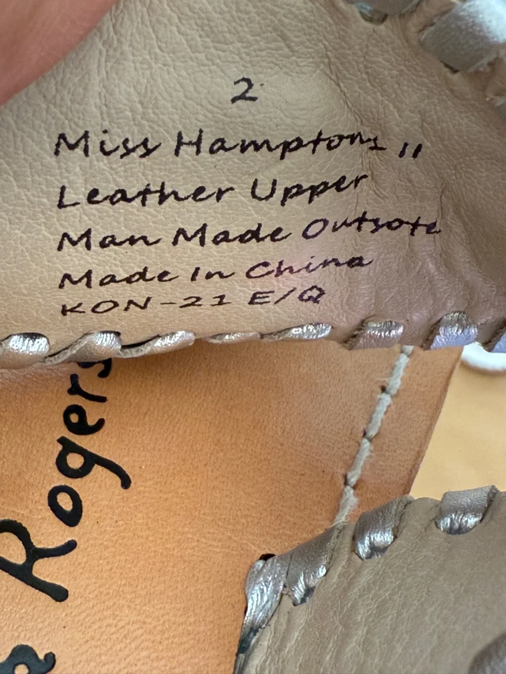 Jack Rogers Girls Miss Hampton II leather silver sandals size 2 EEUC